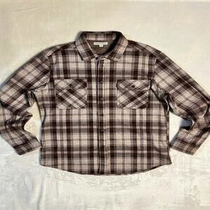 Frye & Co Flannel Shacket Men's L Brown Plaid Shirt Cowboy Country Bar Soft Feel